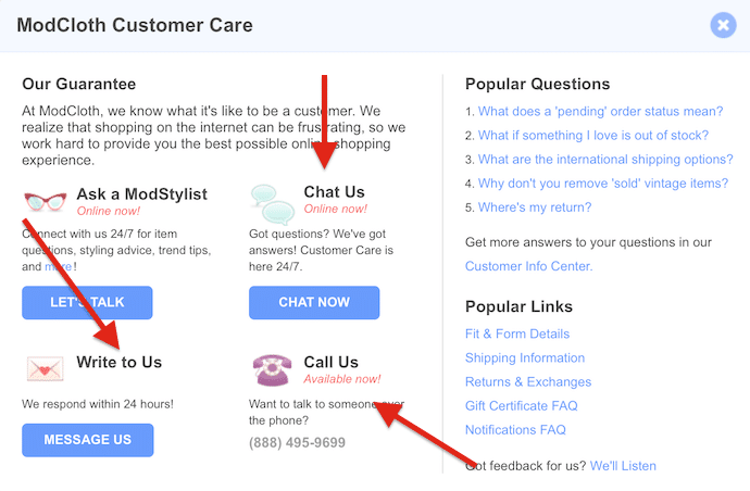 customer care multiple options