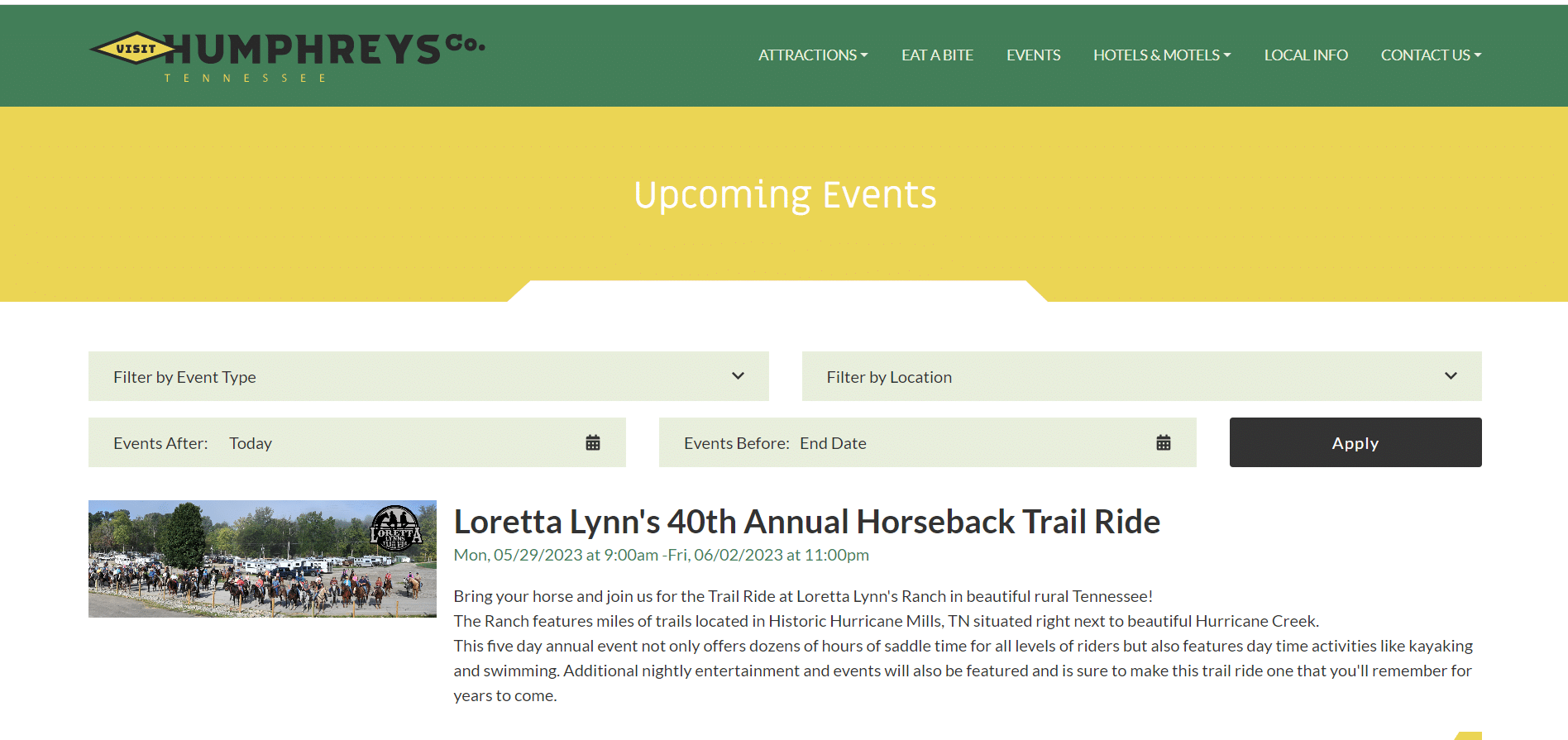 Visit Humphreys County TN for Loretta Lynn's Annual Horseback Trail Ride