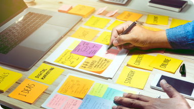 Strategy planning sticky notes for Email and CRM