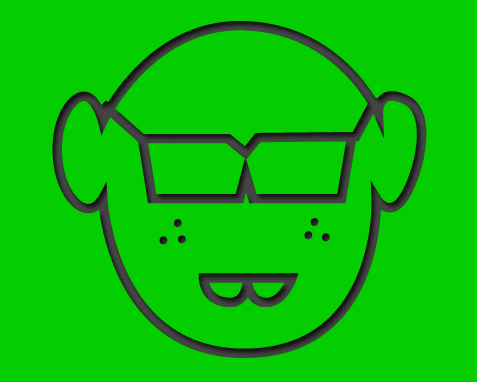 line drawing of a bald man in glasses