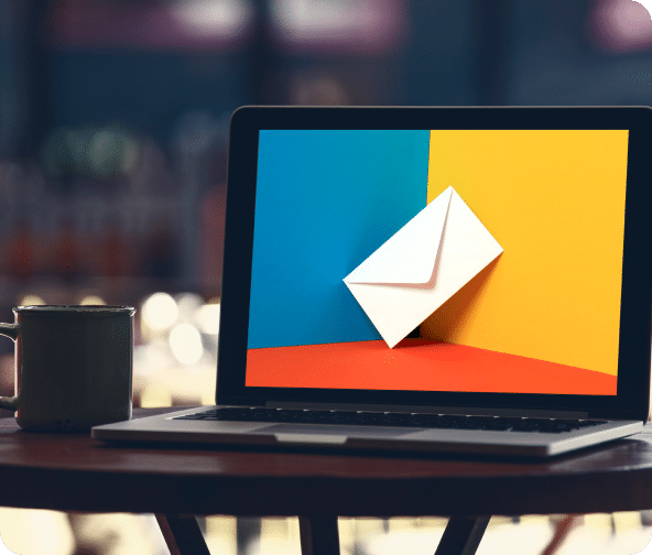 An envelope on a colored background on a laptop screen.