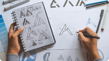 Various drawn options of a logo