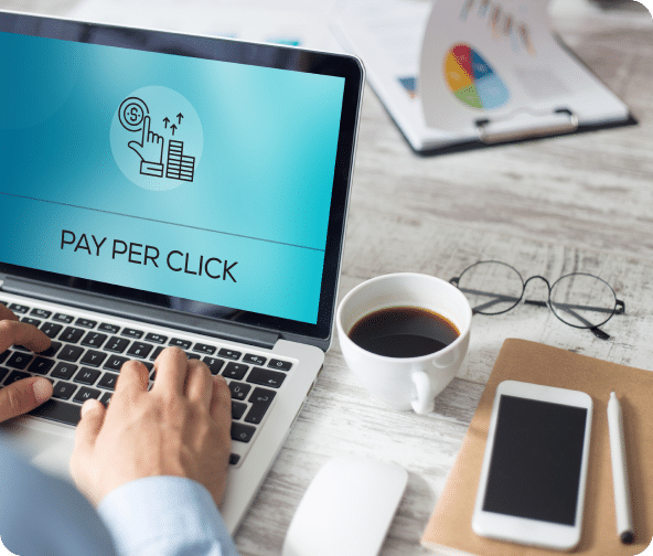Pay Per Click logo on a laptop screen