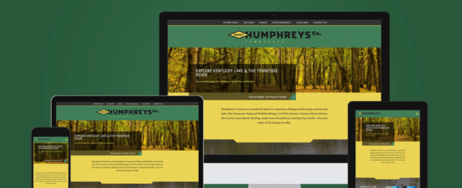 Visit Humphrey's County homepage is shared across different devices with various views.