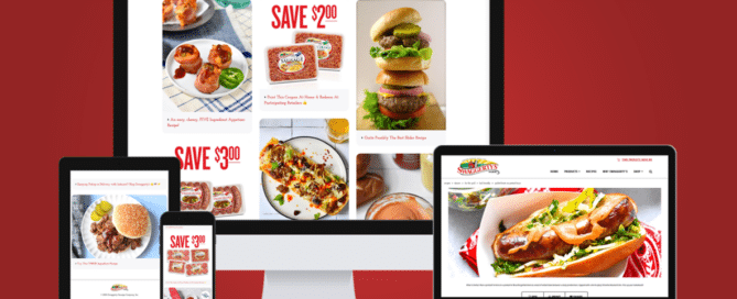 Swaggerty's Sausage webpages shared across various devices.