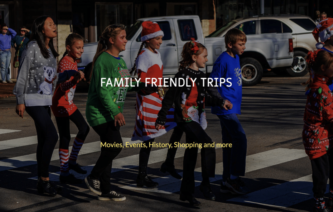 Humphrey's County webpage for family friendly trips with an image of kids in a crosswalk.