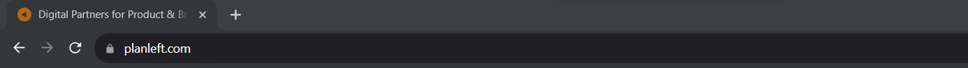 Plan Left Favicon with orange circle and black left facing triangle showing on a search tab. 