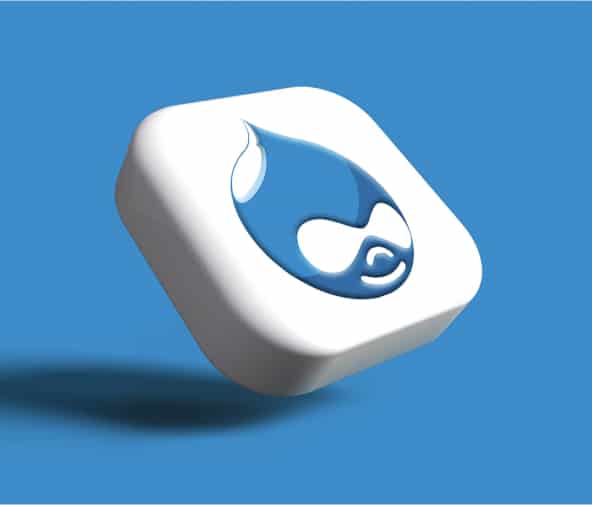 White square with blue Drupal icon on a blue background.