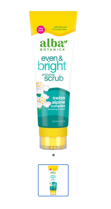 Medly product image for Alba Botanica Even & Bright Enzyme Scrub in yellow, blue, and white packaging.