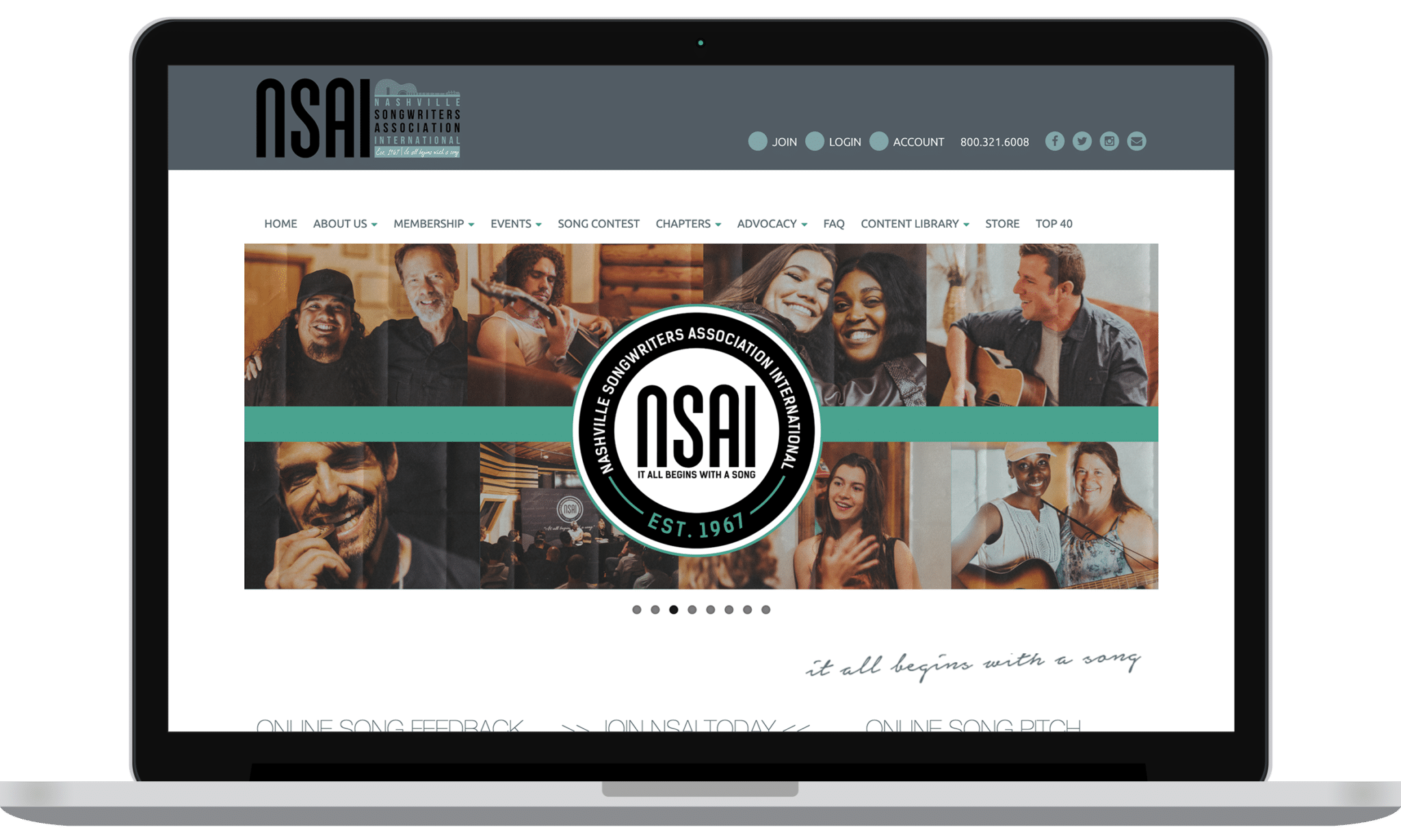 Nashville Songwriters Association International website homepage.