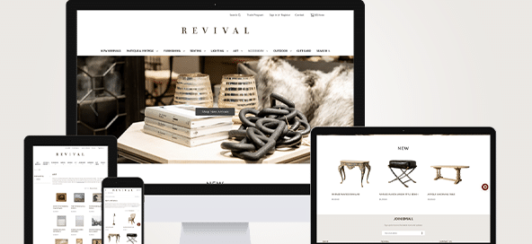 Revival website pages are displayed across various device types and sizes.