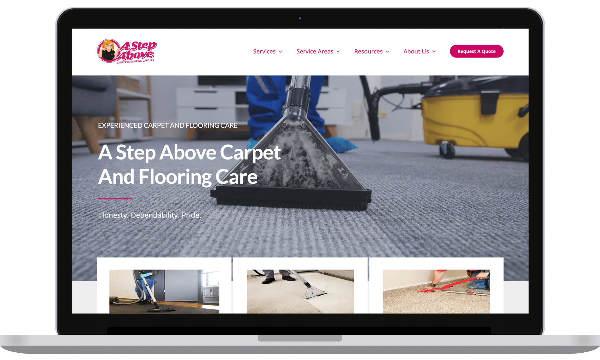 A Step Above Carpet and Flooring Care homescreen view.