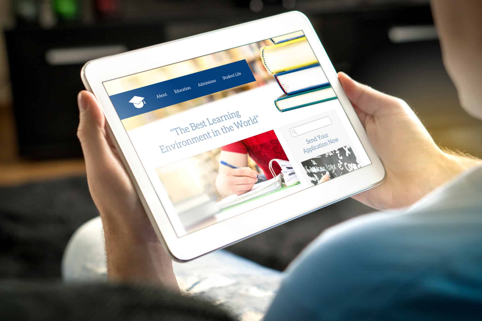 Tablet view of educational website as a student reads the content.