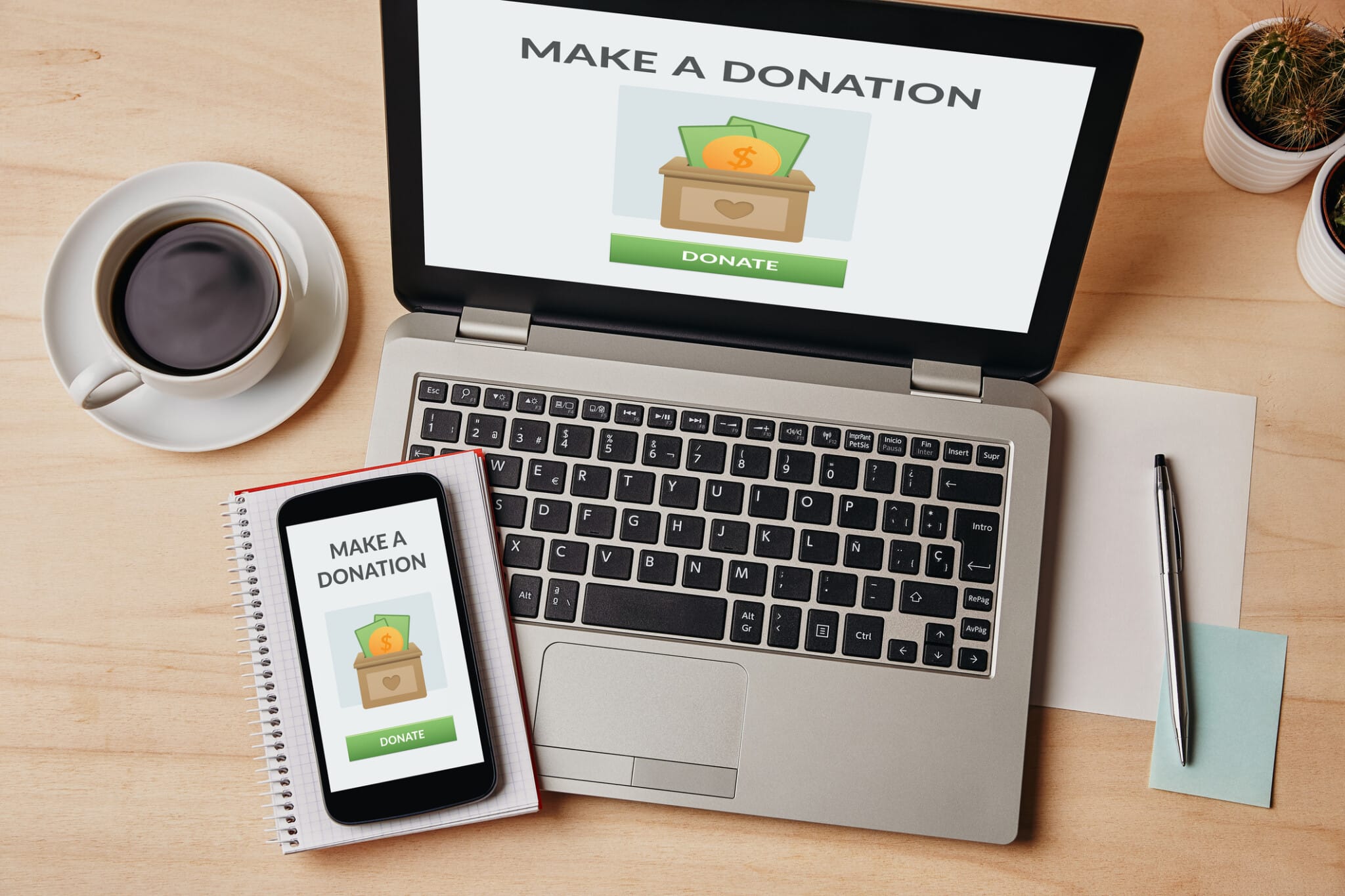 Non-profit donation webpage example show on both laptop and mobile devices.