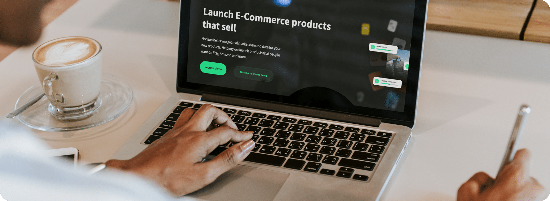 Website page for launching eCommerce products on laptop screen.
