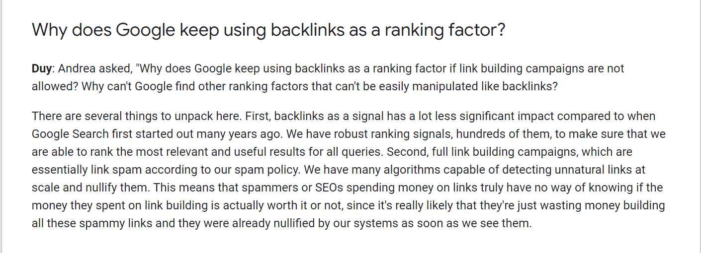 Content screenshot asking and answering Why Does Google Keep Using Backlinks as a Ranking Factor?
