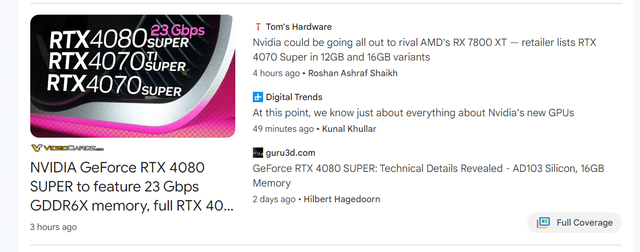 Tom's Hardware blog snippet shown in the Google News feed.