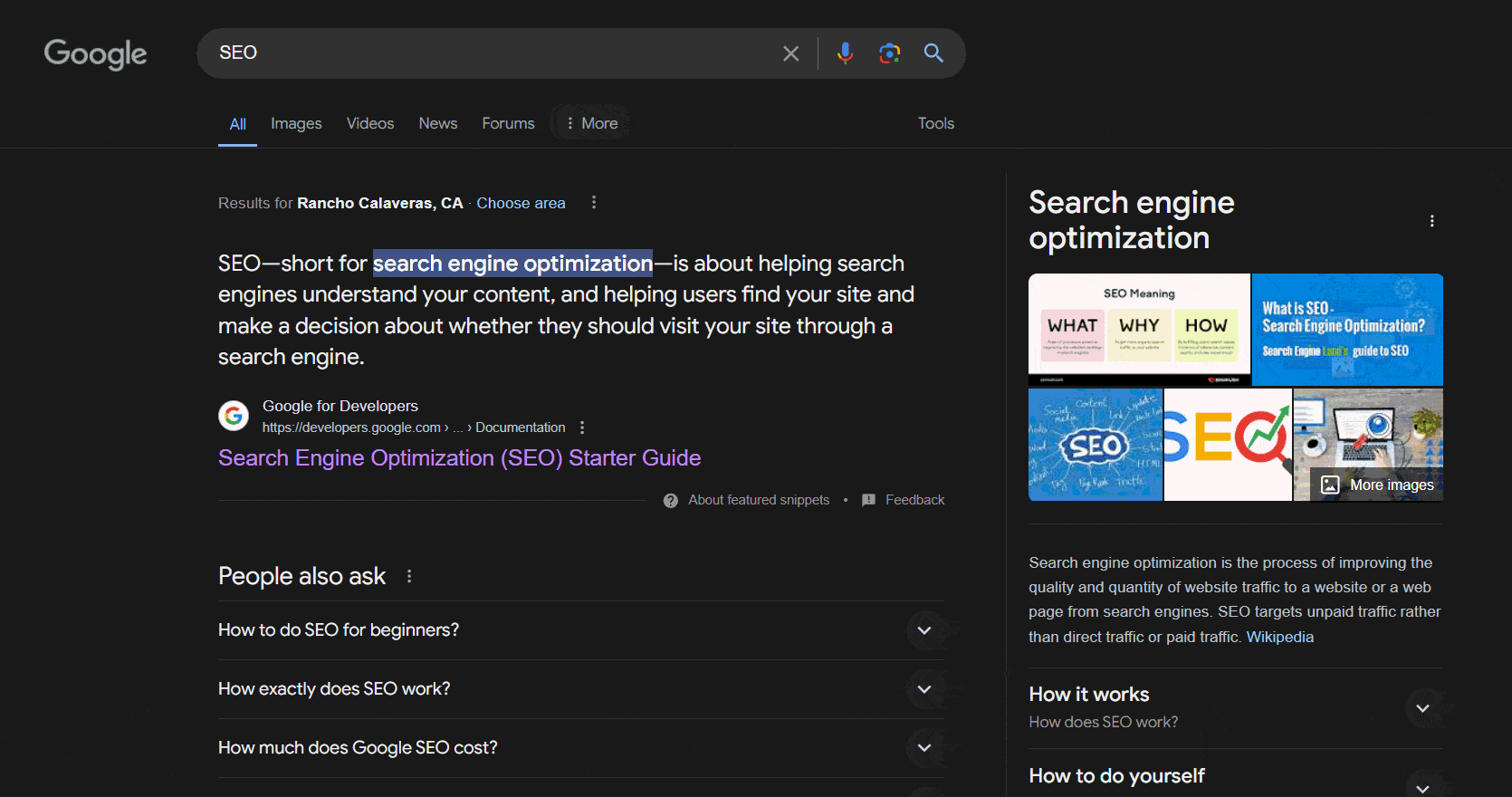 Example of the web only search with the filter turned on.