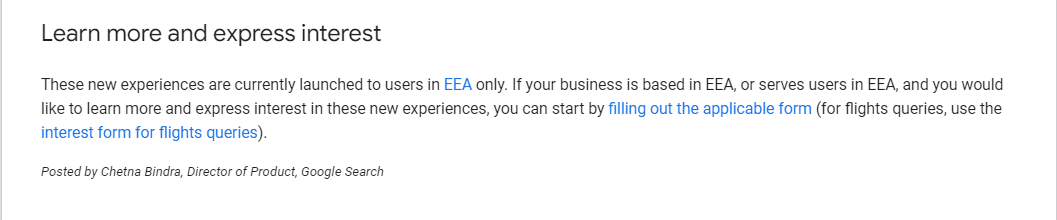 Google documentation for learning more about signing up for the structured data carousel in the EEA. 