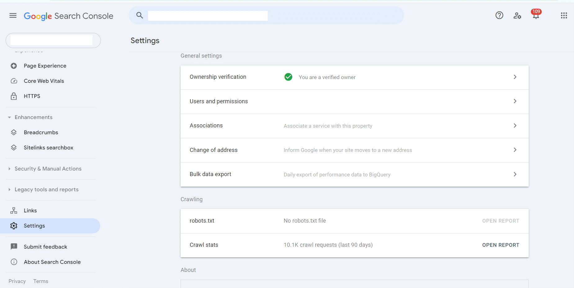 Google Search Console crawl stats dashboard.