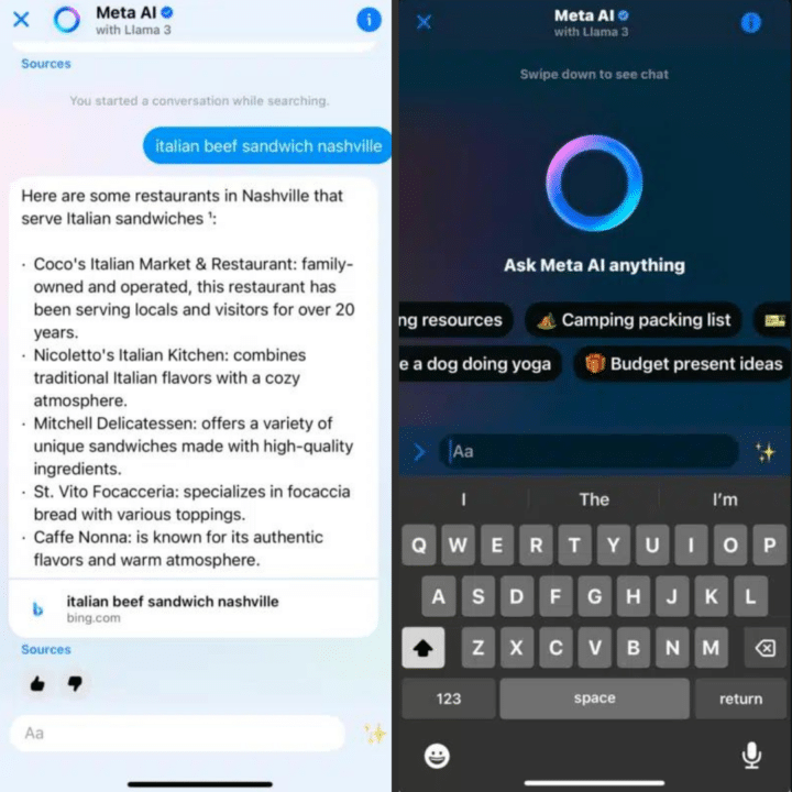 Facebook Mobile Meta AI Screengrabs